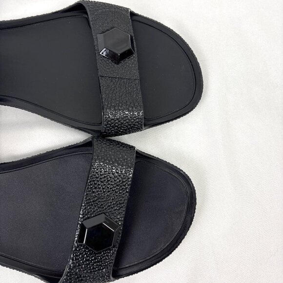Givenchy Black Rubber‎ Sandals Women’s Size 8 UK39 Textured Strap Jelly Flats - Picture 11 of 15